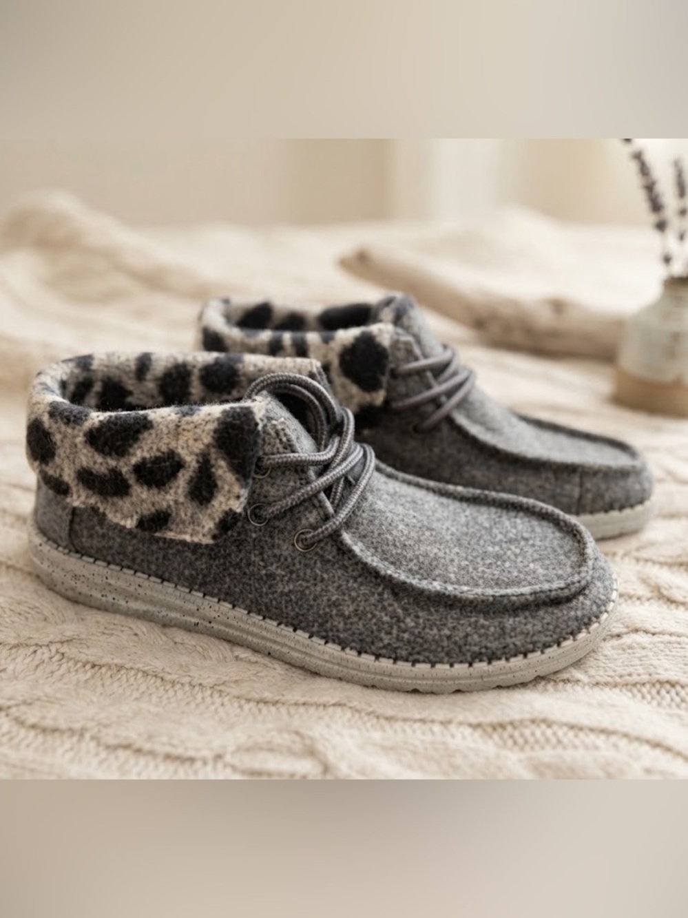 Hey Dude Gray Ankle Boots with Leopard Print
